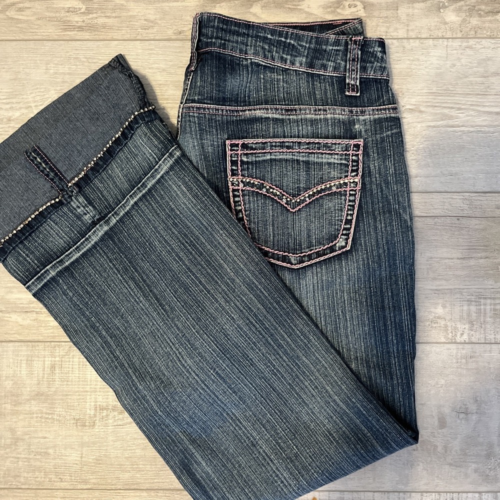 Apollo Women's Pink Embroidered Bling Wide Leg Jeans Size 17/18